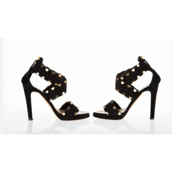 Giuseppe Zanotti Black Suede Cross Ankle Strap Sandals Gold 38.5 - Picture 5 of 6